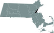 Black highlighted location map of the Suffolk County inside gray map of the Federal State of Massachusetts, USA