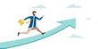 © Vitechek - Job improvement, career path to growth, achievement and success in work or leadership to win business concept. Businessman in a suit with a briefcase running up the arrow to the sky. - Vector.