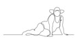 continuous line drawing of confident oversize woman lying on beach celebrating body positivity
