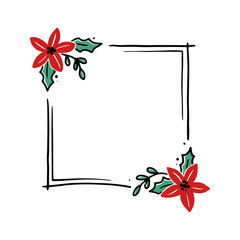 Wall Mural - Chrirtmas floral frame with rectangle shape. Doodle hand drawn style wreath frame. Vector illustration for christmas, wedding decoration.