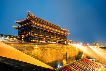 Wall Mural - ancient city wall at night, Xi'an,China