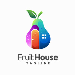 Wall Mural - Fruit house logo with pear concept