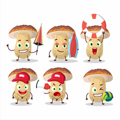 Wall Mural - Happy Face new cep mushroom cartoon character playing on a beach