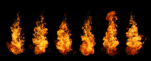 Wall Mural - Set of fire and burning flame isolated on dark background for graphic