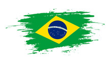 Hand Drawn Brush Stroke Flag Of Brazil. Creative National Day Hand Painted Brush Illustration On White Background