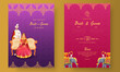 © Abdul Qaiyoom - Indian Wedding Invitation Card Design With Hindu Bridegroom Illustration In Purple And Pink Color.