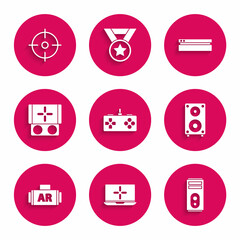 Canvas Print - Set Gamepad, Laptop, Computer, Stereo speaker, Ar, augmented reality, Portable video game console, Video and Target sport icon. Vector