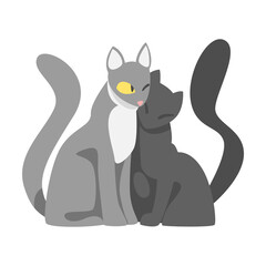 Canvas Print - Couple of Smooth Coated Cat in Love Fawning and Cuddling Vector Illustration