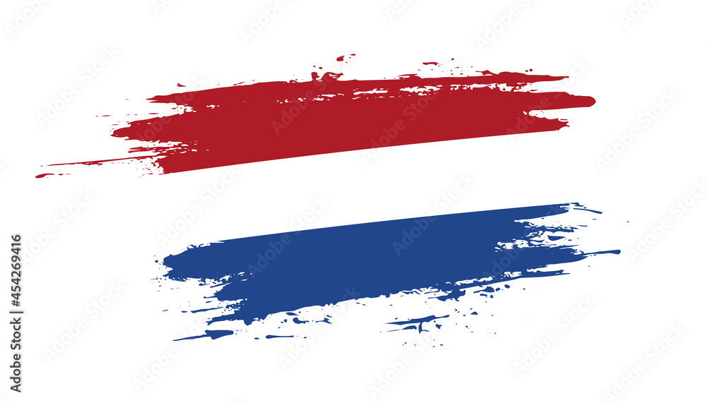 Hand drawn brush stroke flag of Netherlands. Creative national day hand painted brush illustration on white background - obrazy, fototapety, plakaty 