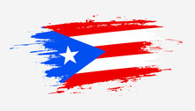 Hand Drawn Brush Stroke Flag Of Puerto Rico. Creative National Day Hand Painted Brush Illustration On White Background