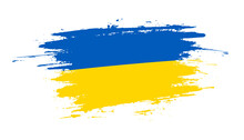 Hand Drawn Brush Stroke Flag Of Ukraine. Creative National Day Hand Painted Brush Illustration On White Background