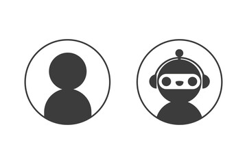 Wall Mural - chat bot robot and user icons in circle set. elements for design online support service dialogue win