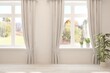 © AntonSh - Stylish empty room in white color with autumn landscape in window. Scandinavian interior design. 3D illustration
