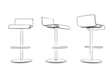 3d Bar Chair Graphical With Black White Sketch. Linear Sketch.