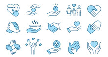 Charity Line Icon Set. Collection Of Hope, Solidarity, Trust, Care And More. Editable Stroke.
