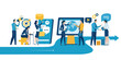 © bizvector - Digital business work. Business vector illustration. Large business team. Teamwork.
