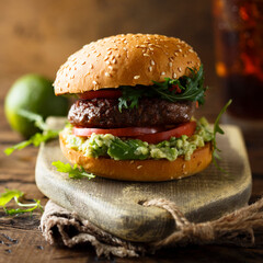 Wall Mural - Traditional beef burger with guacamole