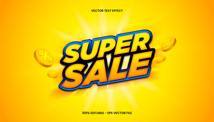 3D Super Sale with yellow and blue color theme.