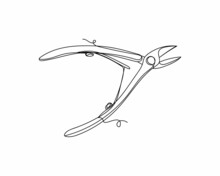 Continuous One Line Drawing Of Nail Clippers Icon In Silhouette On A White Background. Linear Stylized.