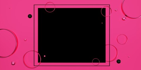 Wall Mural - black text frame on a pink background Decorated with beads and rings 3D illustration