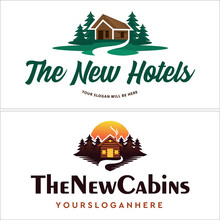 Hotel Cabin Villa Rental Mountain Camping Adventure Recreation Holiday Forest Logo Design