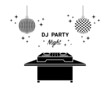 Dj mixing controller, desk, table at nightclub vector icon set. Night party playing dance, electronic, techno music silhouette pictogram on white background