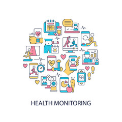 Sticker - Health monitoring abstract color concept layout with headline. Telemedicine service. Call with doctor. Fitness tracker creative idea. Isolated vector filled contour icons for web background