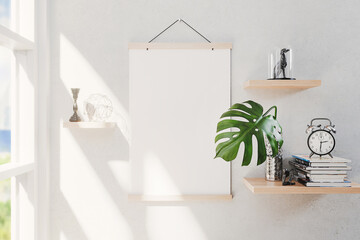 Wall Mural - Wooden poster hanger mockup. 3D rendering