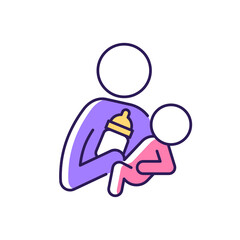 Poster - Bottle feeding RGB color icon. Skin-to-skin contact. Bond between parent and baby. Creating emotional closeness. Mother-newborn bonding. Isolated vector illustration. Simple filled line drawing