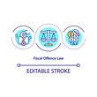 Fiscal offence law concept icon. Avoid tax pay abstract idea thin line illustration. Financial fraud. Money laundering. Anti-fraud regulations. Vector isolated outline color drawing. Editable stroke
