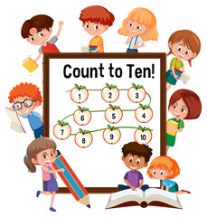 Poster - Count to ten number board with many kids doing different activities