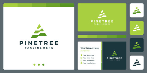 pine tree abstract logo with full color and business card design template