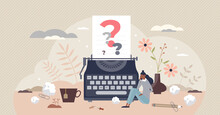 Writers Block As Missing Creative Muse For Story Content Tiny Person Concept. Stress, Pressure And Confusion Because Of Difficulties To Get Inspiration Vector Illustration. Author Imagination Crisis.