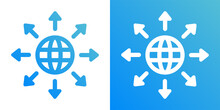 Word Expansion Icon. Global With Arrow Around Symbol Vector Illustration