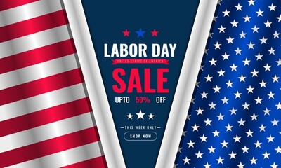 Wall Mural - Labor Day USA background sales promotion advertising banner template with american flag design