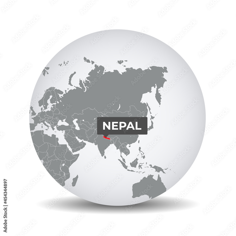 World globe map with the identication of Nepal. Map of Nepal. Nepal on ...