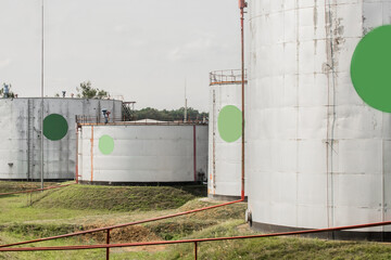 Large iron tanks for storage of industrial chemicals and products in the factory