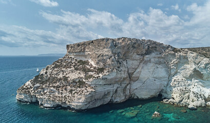 Aerial view of turquoise sea in the little bay in the city of Cagliari (SELLA DEL DIAVOLO) travel destination.