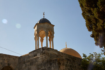 Wall Mural - Dome of prophet is believed to be situated where accrding to tradition Muhammad led prophets and angels in prayer on night of Isra and Mir'aj before ascending to Heaven. Jerusalem, Israel