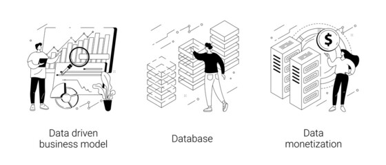 Sticker - Data business strategy abstract concept vector illustrations.