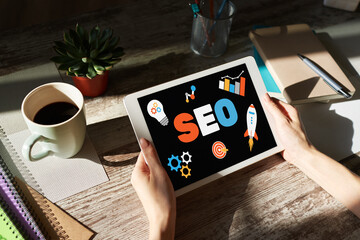 Wall Mural - seo search engine optimization. business and digital marketing concept