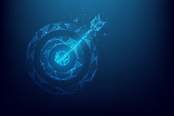 arrow target low poly wireframe background. bullseye consisting of lines polygon and triangle. business goal concept. vector illustration in fantastic digital design.