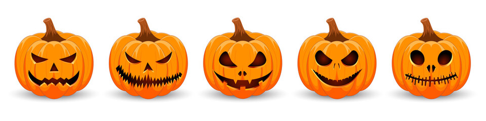 Poster - Set pumpkin on white background. The main symbol of the Happy Halloween holiday. Orange pumpkin with smile for your design for the holiday Halloween.