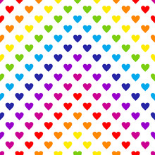 Rainbow Heart On White Background. Seamless Pattern. Texture For Fabric, Wrapping, Wallpaper. Decorative Print.