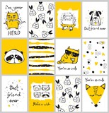 Fototapeta Młodzieżowe - Vector set of isolated doodle cards with tribal animals and other pictures for kid's interiors, banners and posters.