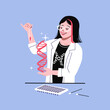 © Sophie Alp - Geneticist in lab holding sample tube and dna strip. Genomic sequencing in medical research laboratory by female stem doctor. Happy lab technician with swabs, equipment dna kit. photo 51 t shirt