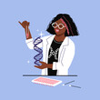 © Sophie Alp - gene research - Geneticist in lab holding sample tube and dna strip. Genomic sequencing in medical laboratory by female doctor. Happy lab technician with swabs, equipment dna kit. photo 51 t shirt