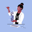 © Sophie Alp - Geneticist in lab holding sample tube and dna strip. Genomic sequencing in medical research laboratory by female stem doctor. Happy lab technician with swabs, equipment dna kit. photo 51 t shirt