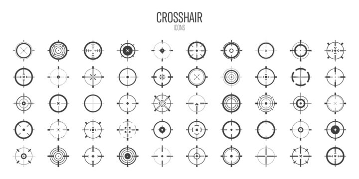 crosshair, gun sight vector icons. bullseye, black target or aim symbol. military rifle scope, shoot