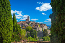 Beautiful Medieval Architecture Of Saint Paul De Vence Town In French Riviera, France On A Sunnry Summer Day